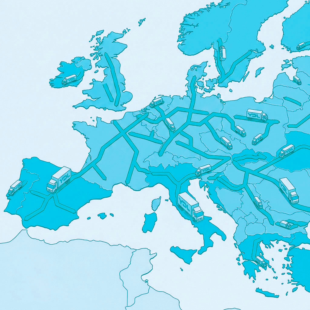 Mapa de Europa con las rutas de transporte que cubre YD Logística